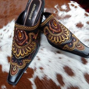 BoHo Embroidered Faux Leather Mule